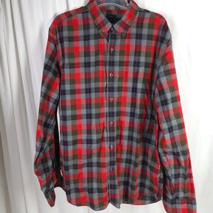 J. Crew Mens XL Red Gray Slim Fit Plaid Long Sleeve Button Down Button Up Shirt
